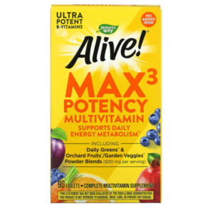 Thực phẩm chức năng Nature's Way Alive! Max3 Potency Multivitamin No Added Iron 90 Tablets 033674149317