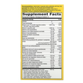 Thành phần vi chất của Nature's Way Alive! Max6 Potency Multivitamin No Added Iron 90 Capsules 033674150924