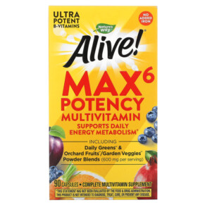 Thực phẩm chức năng Nature's Way Alive! Max6 Potency Multivitamin No Added Iron 90 Capsules 033674150924