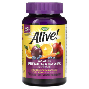 Thực phẩm chức năng Nature's Way Alive! Women's Premium Gummies Multivitamin Grape Cherry & Blueberry Acai 75 Gummies 033674158975