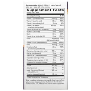 Thành phần vi chất của Nature's Way Alpha Betic Multivitamin 30 Tablets 020065600380