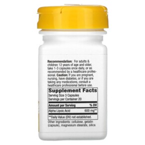 Thành phần vi chất của Nature's Way Alpha Lipoic Acid 600 mg 60 Capsules 033674451816