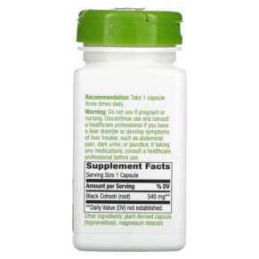 Thành phần vi chất của Nature's Way Black Cohosh Root 540 mg 100 Vegan Capsules 033674105009