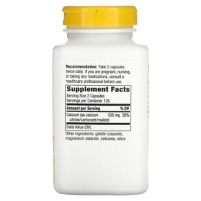 Thành phần vi chất của Nature's Way Calcium Citrate 250 mg 250 Capsules 033674410110