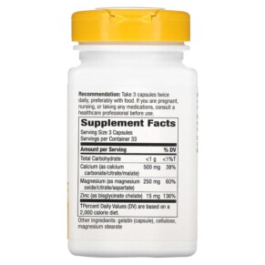 Thành phần vi chất của Nature's Way Calcium Mag & Zinc Mineral Complex 765 mg 100 Capsules 033674414101