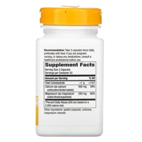 Thành phần vi chất của Nature's Way Calcium & Magnesium Mineral Complex 250 mg 100 Capsules 033674413104