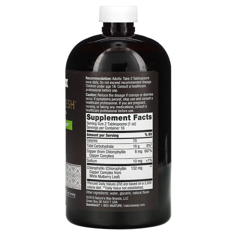 Nature's Way Chlorofresh Liquid Chlorophyll Mint 132 mg 16 fl oz (473.2 ml) 2 Thành phần vi chất của Nature's Way Chlorofresh Liquid Chlorophyll Mint 132 mg 16 fl oz (473.2 ml) 358008035013