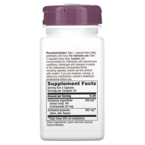 Thành phần vi chất của Nature's Way Echinacea 500 mg 60 Vegan Capsules 033674613009