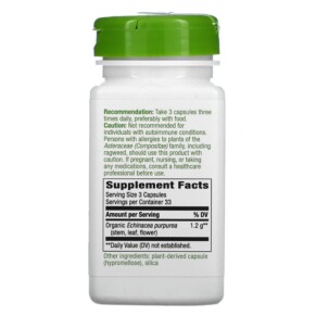 Thành phần vi chất của Nature's Way Echinacea Purpurea Herb 400 mg 100 Vegan Capsules 033674124000