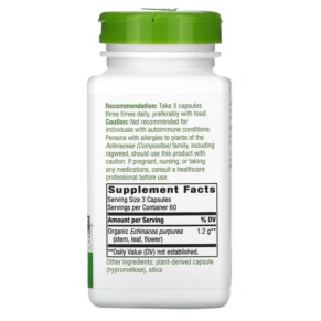 Thành phần vi chất của Nature's Way Echinacea Purpurea Herb 400 mg 180 Vegan Capsules 033674124086
