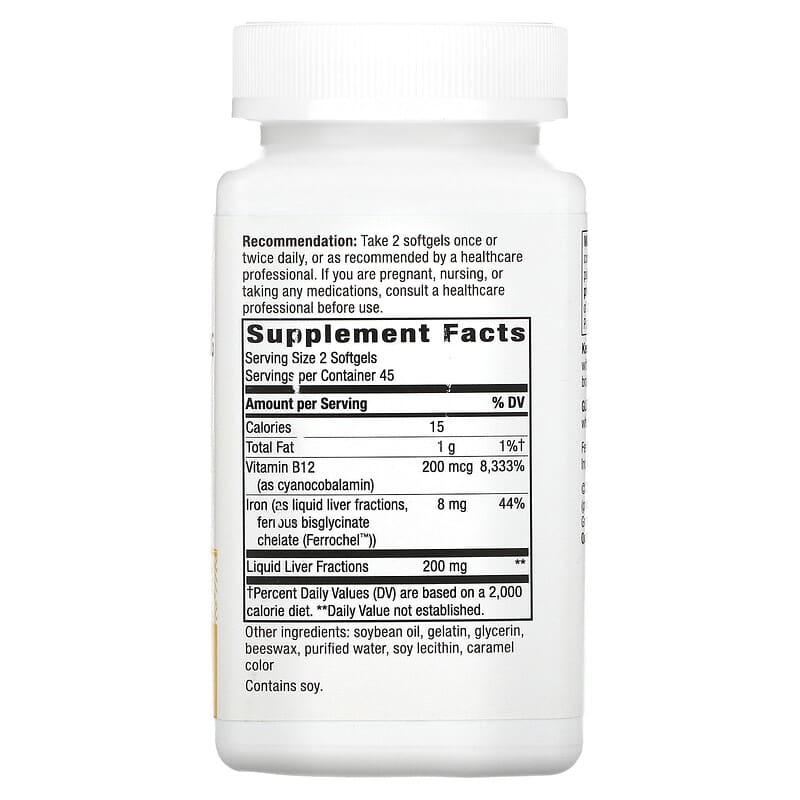 Nature's Way Energizing Iron 90 Softgels 2 Thành phần vi chất của Nature's Way Energizing Iron 90 Softgels 763948052196