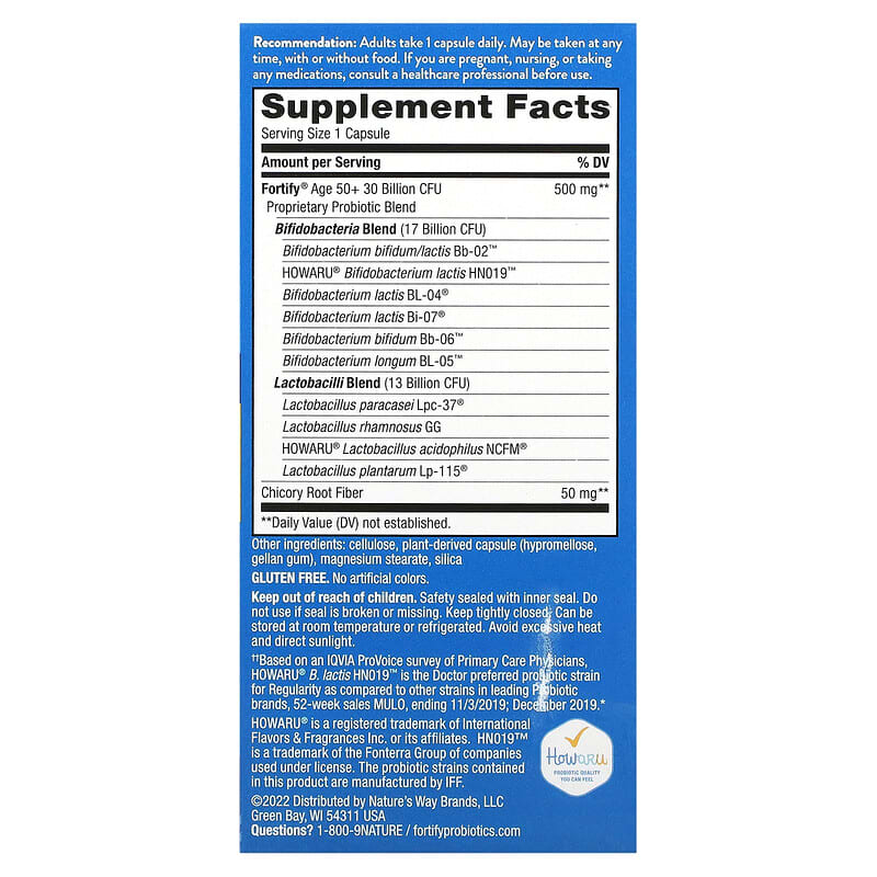 Nature's Way Fortify Age 50+ Probiotic + Prebiotics Everyday Care 30 Billion 30 Delayed-Release Veg Capsules 2 Thành phần vi chất của Nature's Way Fortify Age 50+ Probiotic + Prebiotics Everyday Care 30 Billion 30 Delayed-Release Veg Capsules 033674102930