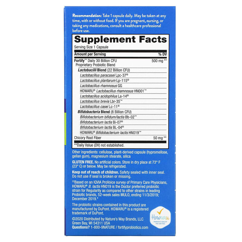 Nature's Way Fortify Daily Probiotic + Prebiotics Everyday Care 30 Billion CFU 30 Delayed-Release Veg Capsules 2 Thành phần vi chất của Nature's Way Fortify Daily Probiotic + Prebiotics Everyday Care 30 Billion CFU 30 Delayed-Release Veg Capsules 033674102947