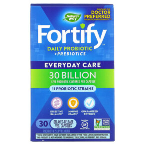 Thực phẩm chức năng Nature's Way Fortify Daily Probiotic + Prebiotics Everyday Care 30 Billion CFU 30 Delayed-Release Veg Capsules 033674102947