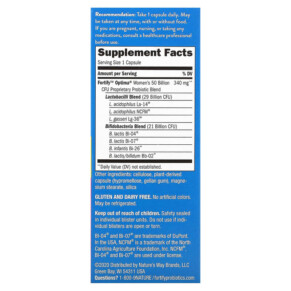 Thành phần vi chất của Nature's Way Fortify Optima Women's Probiotic 50 Billion 30 Delayed Release Veg. Capsules 033674103364