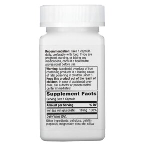 Thành phần vi chất của Nature's Way Iron 18 mg 100 Capsules 033674410417