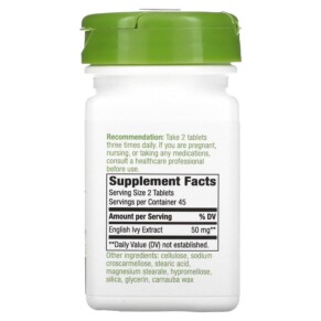 Thành phần vi chất của Nature's Way Ivy Extract 25 mg 90 Vegan Tablets 763948082391