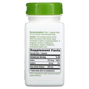 Thành phần vi chất của Nature's Way Kelp Whole Thallus 600 mg 100 Vegan Capsules 033674145005
