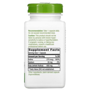Thành phần vi chất của Nature's Way Kelp Whole Thallus 600 mg 180 Vegan Capsules 033674145081