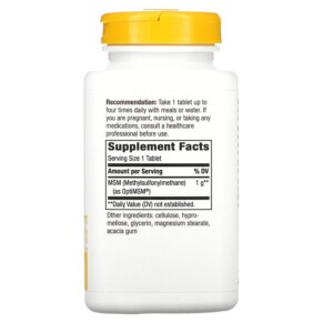 Thành phần vi chất của Nature's Way MSM 1.000 mg 200 Vegan Tablets 033674151334