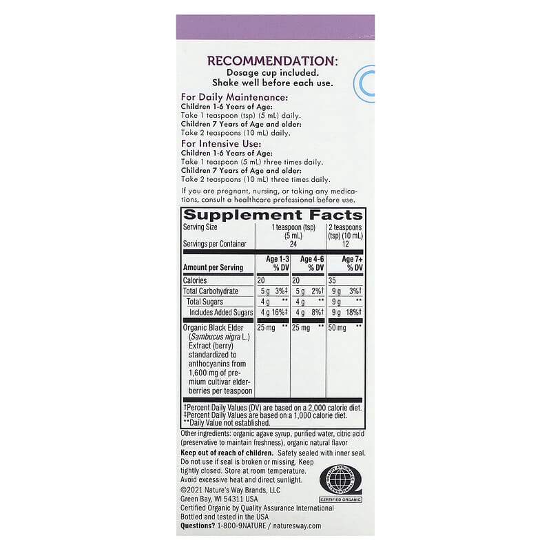 Nature's Way Organic Sambucus Syrup for Kids Standardized Elderberry 4 fl oz (120 ml) 2 Thành phần vi chất của Nature's Way Organic Sambucus Syrup for Kids Standardized Elderberry 4 fl oz (120 ml) 033674157978