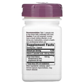 Thành phần vi chất của Nature's Way Premium Blend Grape Seed with Vitamin C 100 mg 30 Vegan Capsules 033674143209