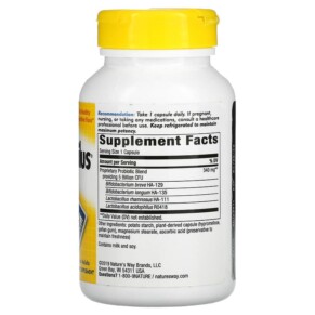 Thành phần vi chất của Nature's Way Primadophilus Bifidus 5 Billion CFU 180 Vegetarian Capsules 033674156513