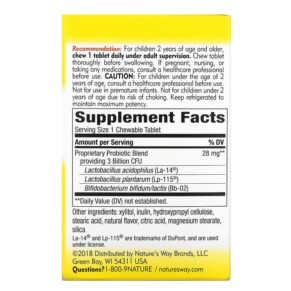Thành phần vi chất của Nature's Way Primadophilus Kids Age 2-12 Orange Flavored 3 Billion CFU 30 Chewable Tablets 033674142424