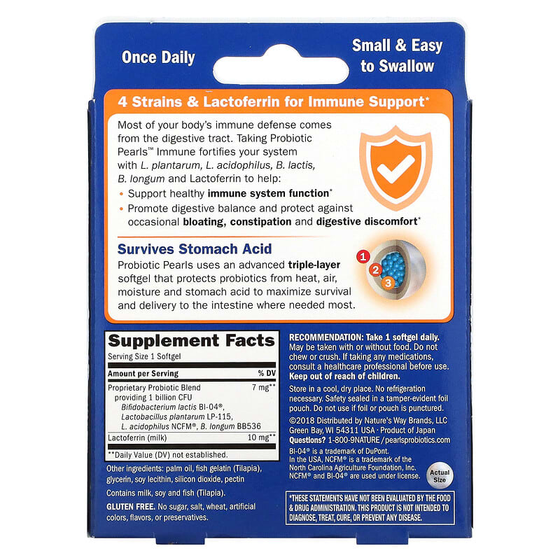 Nature's Way Probiotic Pearls Immune Regularity & Immunity 30 Softgels 2 Thành phần vi chất của Nature's Way Probiotic Pearls Immune Regularity & Immunity 30 Softgels 763948044030