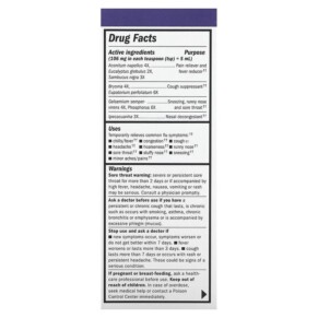 Thành phần vi chất của Nature's Way Sambucus Alpha CF Multi-Symptom Flucare With Elderberry 4 fl oz (120 ml) 033674158036