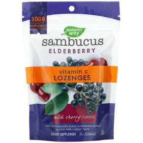 Thực phẩm chức năng Nature's Way Sambucus Elderberry Vitamin C Lozenges Wild Cherry Flavored 24 Lozenges 033674127094