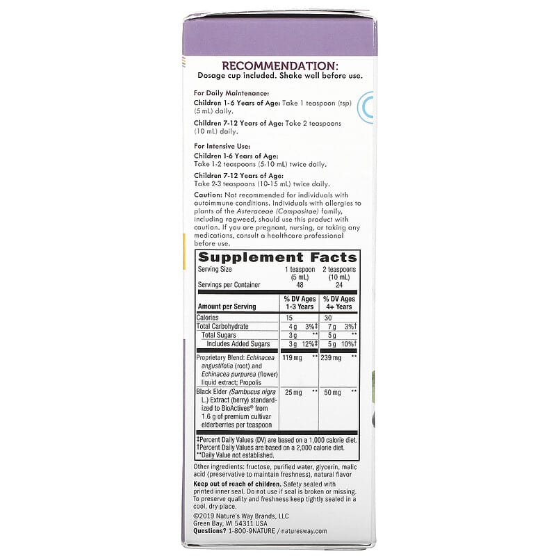 Nature's Way Sambucus for Kids Standardized Elderberry Immune Syrup 8 fl oz (240 ml) 2 Thành phần vi chất của Nature's Way Sambucus for Kids Standardized Elderberry Immune Syrup 8 fl oz (240 ml) 033674153598