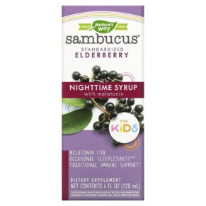 Thực phẩm chức năng Nature's Way Sambucus For Kids Standardized Elderberry Nighttime Syrup with Melatonin 4 fl oz (120 ml) 033674128220