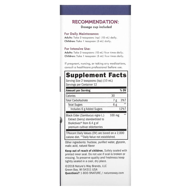 Nature's Way Sambucus Standardized Elderberry Original Syrup 4 fl oz (120 ml) 2 Thành phần vi chất của Nature's Way Sambucus Standardized Elderberry Original Syrup 4 fl oz (120 ml) 033674069707