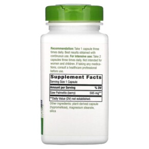 Thành phần vi chất của Nature's Way Saw Palmetto Berries 585 mg 180 Vegan Capsules 033674167588