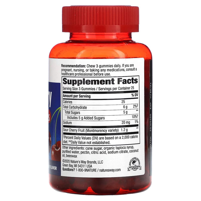 Nature's Way Tart Cherry Ultra Gummies Cherry 400 mg 75 Gummies 2 Thành phần vi chất của Nature's Way Tart Cherry Ultra Gummies Cherry 400 mg 75 Gummies 763948108091