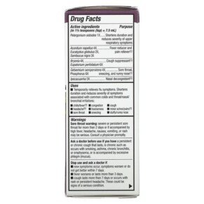 Thành phần vi chất của Nature's Way Umcka Cold+Flu Elderberry Soothing Syrup Berry 4 fl oz (120 ml) 033674158456