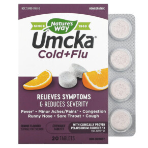 Thực phẩm chức năng Nature's Way Umcka Cold+Flu Orange 20 Chewable Tablets 033674151617