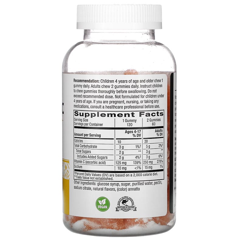 Nature's Way Vitamin C Gummies Orange 250 mg 120 Gummies 2 Thành phần vi chất của Nature's Way Vitamin C Gummies Orange 250 mg 120 Gummies 033674136072