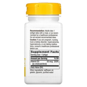 Thành phần vi chất của Nature's Way Vitamin D3 50 mcg 240 Softgels 033674156049