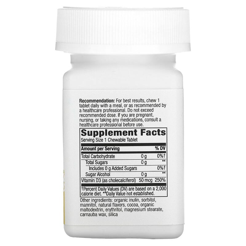 Nature's Way Vitamin D3 Extra Strength Chocolate 50 mcg (2.000 IU) 90 Sugar-Free Tablets 2 Thành phần vi chất của Nature's Way Vitamin D3 Extra Strength Chocolate 50 mcg (2.000 IU) 90 Sugar-Free Tablets 763948069194