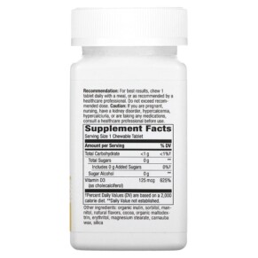 Thành phần vi chất của Nature's Way Vitamin D3 Max Chocolate 125 mcg (5.000 IU) 90 Sugar-Free Tablets 763948565054