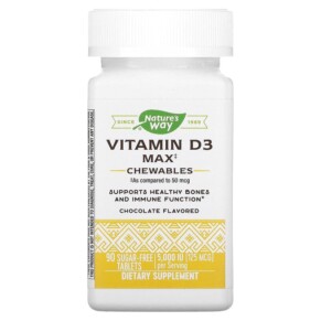 Thực phẩm chức năng Nature's Way Vitamin D3 Max Chocolate 125 mcg (5.000 IU) 90 Sugar-Free Tablets 763948565054