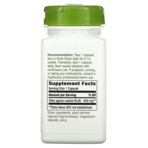 Thành phần vi chất của Nature's Way Vitex Fruit 400 mg 100 Vegan Capsules 033674117507