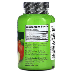 Thành phần vi chất của NATURELO Apple Cider Vinegar 120 Vegetarian Capsules 628110628510