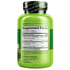 Thành phần vi chất của NATURELO Immune Support with Elderberry Vitamin C & Zinc plus Echinacea 60 Vegetarian Capsules 628110628565