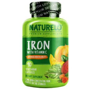 Thực phẩm chức năng NATURELO Iron with Vitamin C 90 Vegetarian Capsules 628110628503