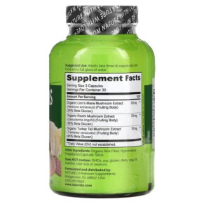 Thành phần vi chất của NATURELO Mushrooms Brain + Immune Blend 90 Vegetarian Capsules 628110628817