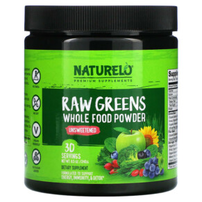 Thực phẩm chức năng NATURELO Raw Greens Whole Food Powder Unsweetened 8.5 oz (240 g) 628110628343
