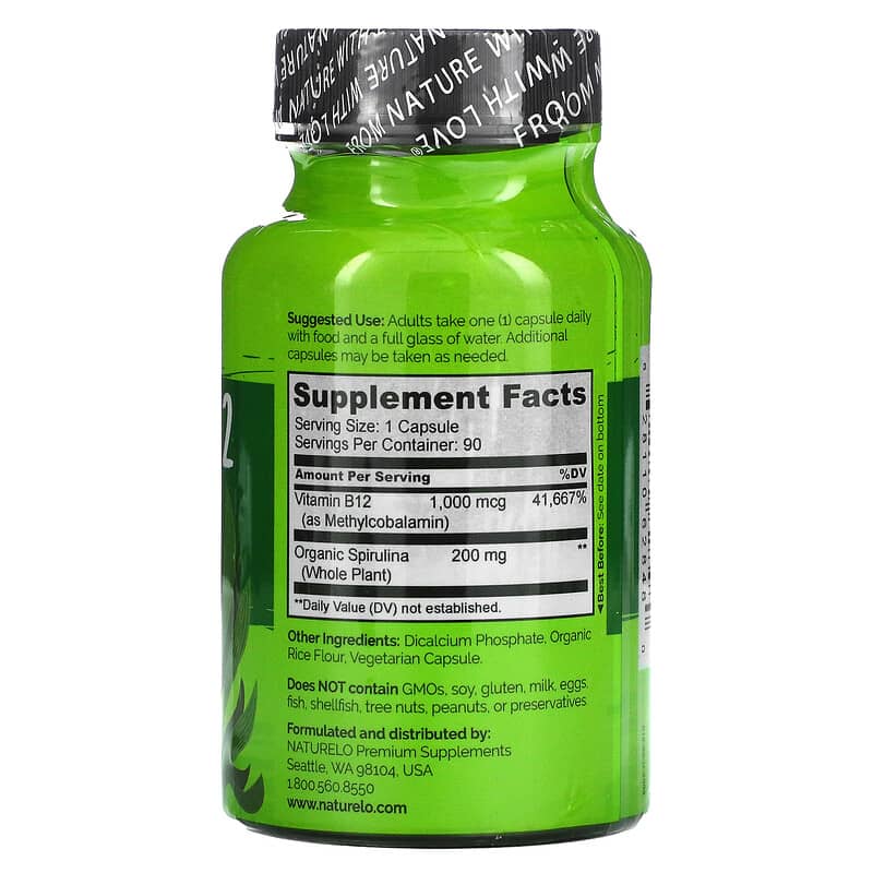 NATURELO Vegan B12 Infused with Spirulina 90 Easy Swallow Capsules 2 Thành phần vi chất của NATURELO Vegan B12 Infused with Spirulina 90 Easy Swallow Capsules 628110628480